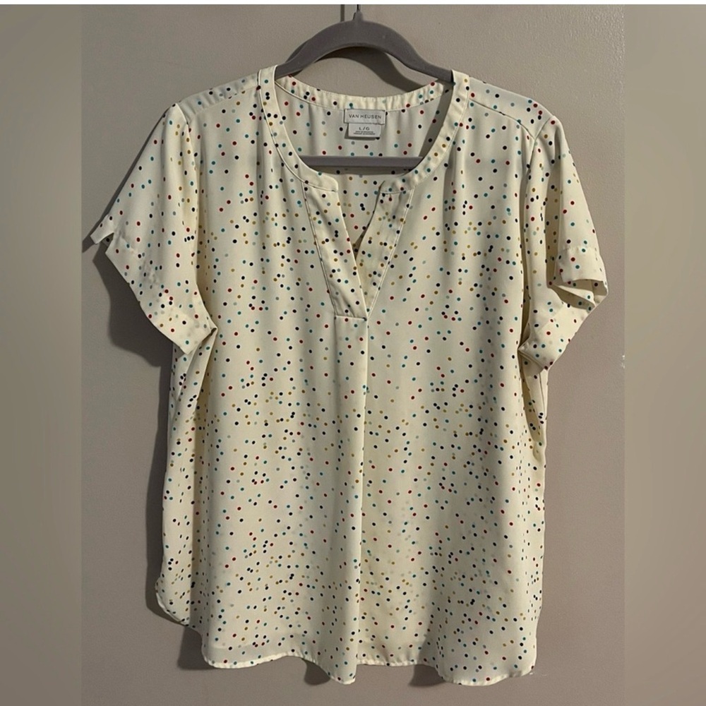 Van Heusen Cream Blouse with Multicolor Dots